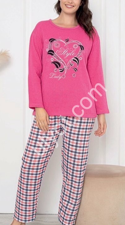 ПИЖАМА (M-2XL) БАЙКА РОЗОВЫЙ 0298