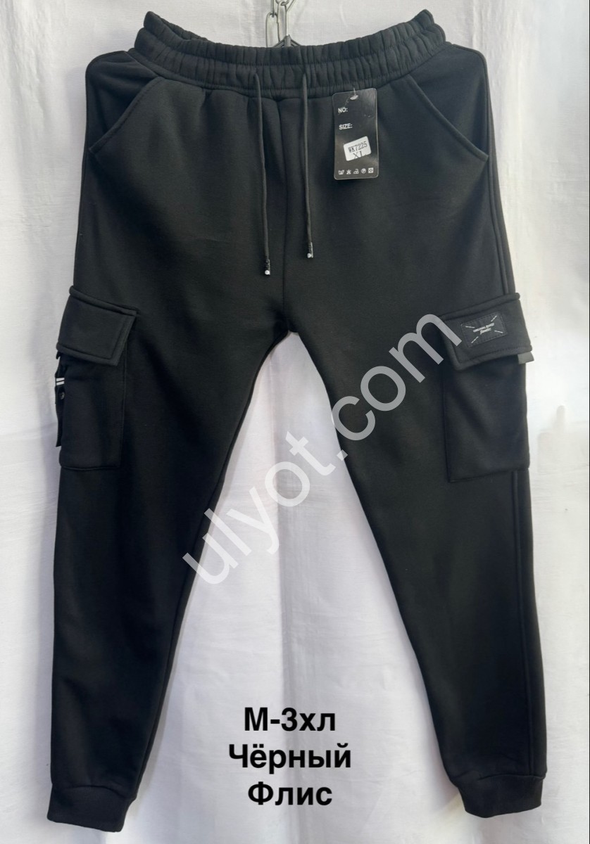 СПОРТ.ШТАНЫ (M-3XL) ФЛИС МАНЖЕТ ЧЕРНЫЙ 7225