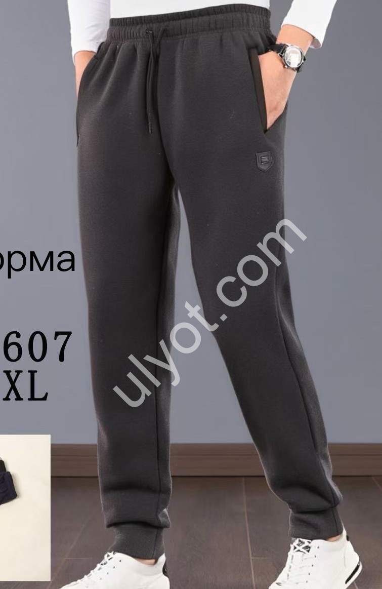 СПОРТ.ШТАНЫ (M-3XL) ФЛИС МАНЖЕТ ЧЕРНЫЙ 2607
