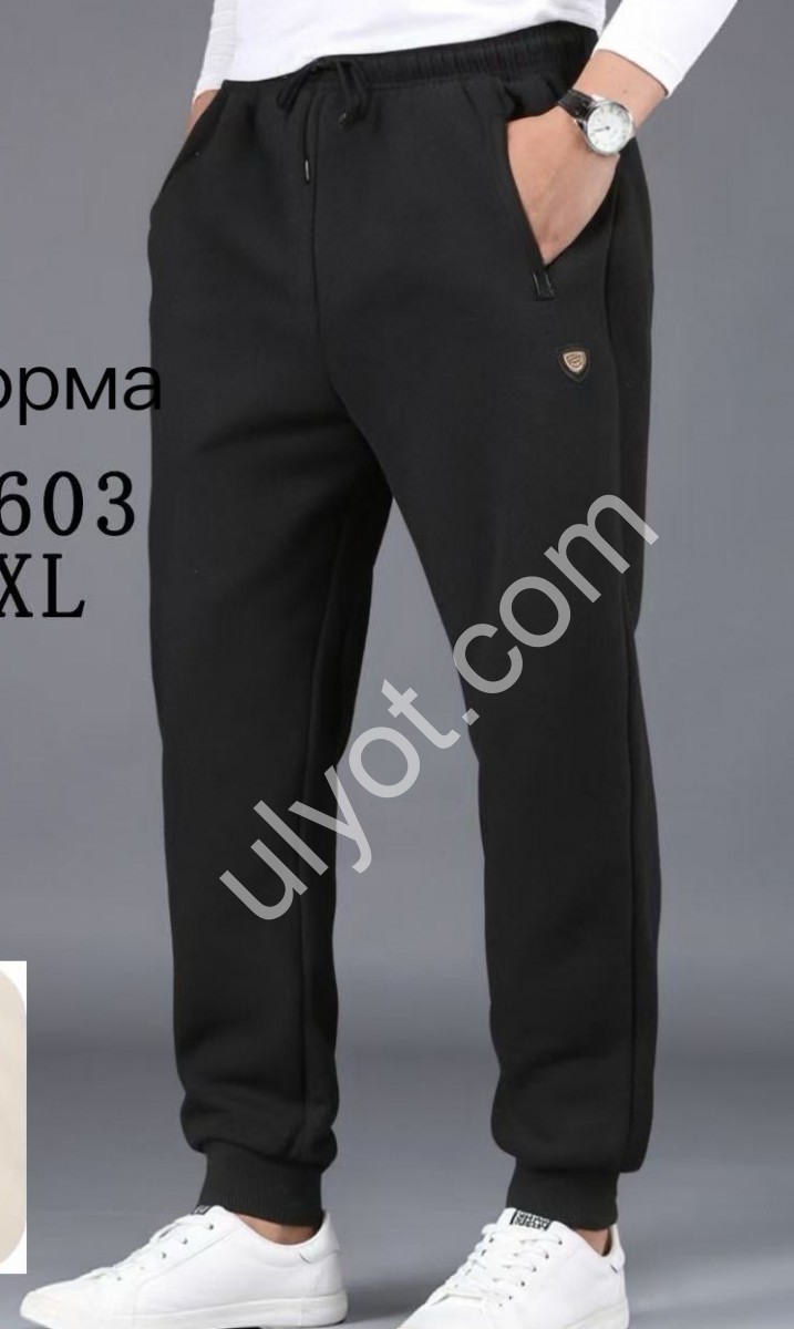 СПОРТ.ШТАНИ (M-3XL) ФЛІС МАНЖЕТ ЧОРНИЙ 2063