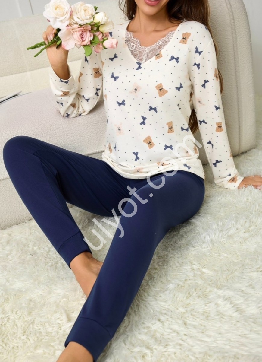ПИЖАМА МИШКИ (M-3XL) МОЛОКО 70213