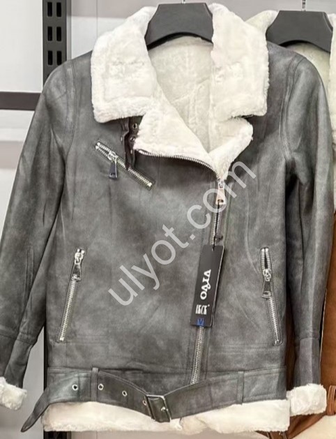 ДУБЛЕНКА (S-XL) СЕРЫЙ + МЕХ БЕЛЫЙ 818