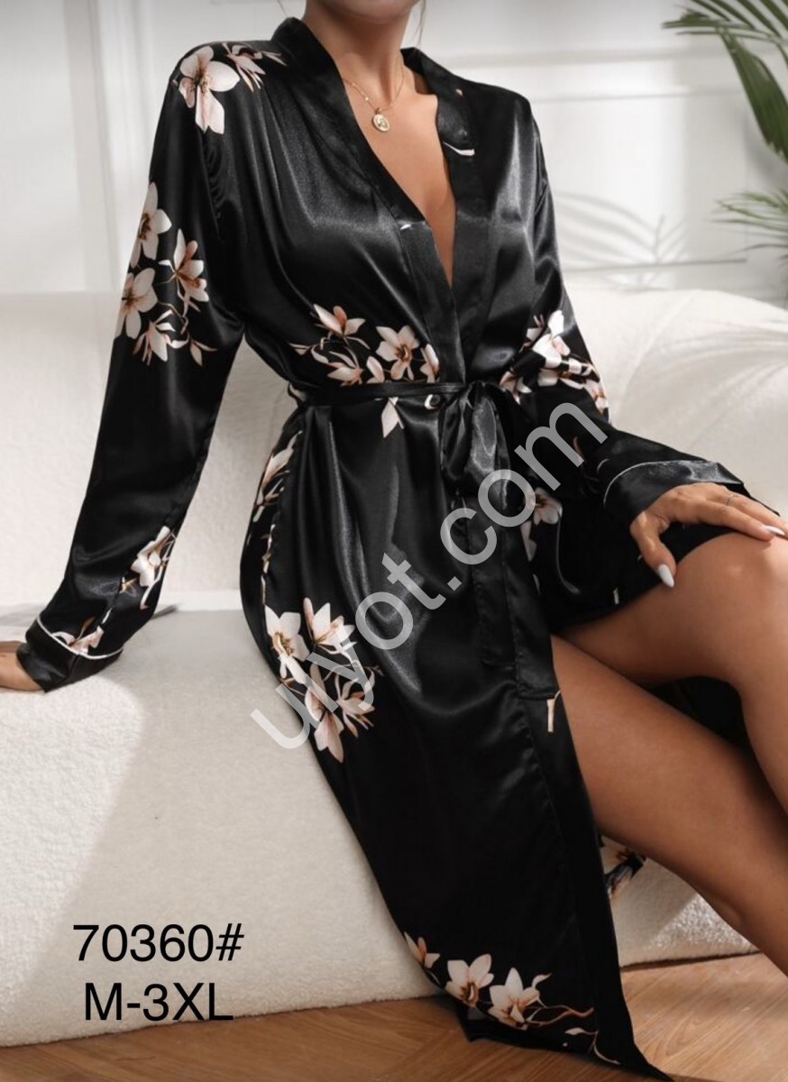 ХАЛАТ ЦВЕТЫ (M-3XL) ЧЕРНЫЙ 70360