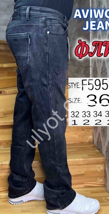 ДЖИНСЫ AVIWGOS (32-38) ФЛИС ГРАФИТ 595-13