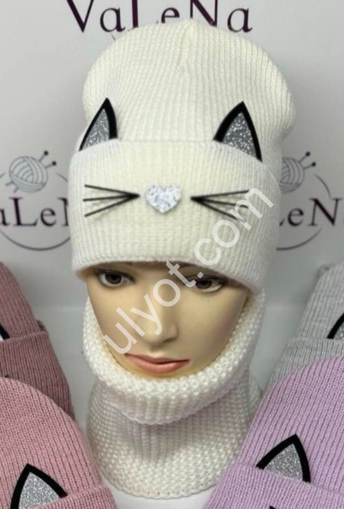 ШАПКА+ХОМУТ (ONE SIZE 50-52) КОТ ФЛИС МИКС 