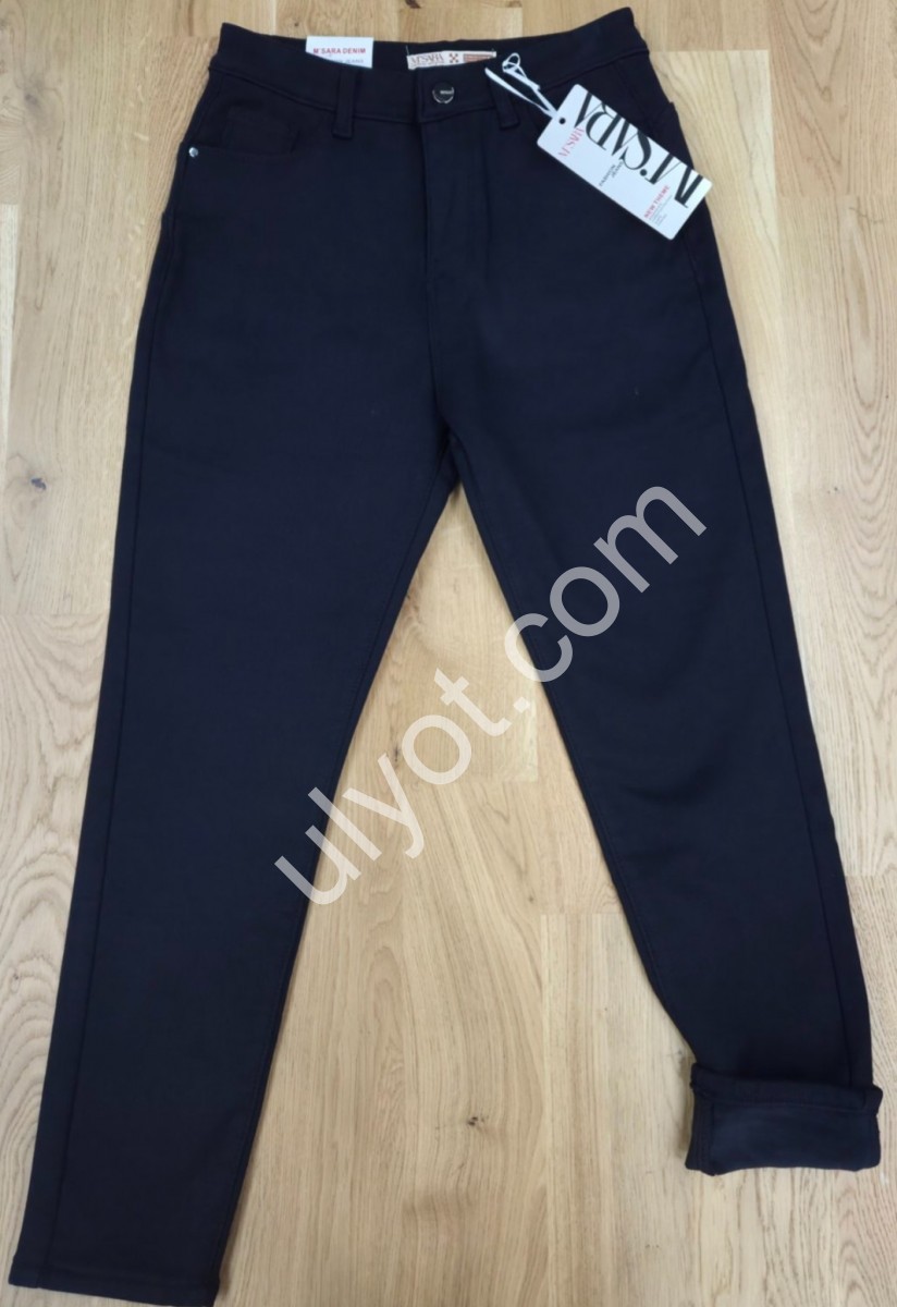 ДЖИНСЫ M.SARA (XS-XL) БАЙКА ЧЕРНЫЙ 1551-13