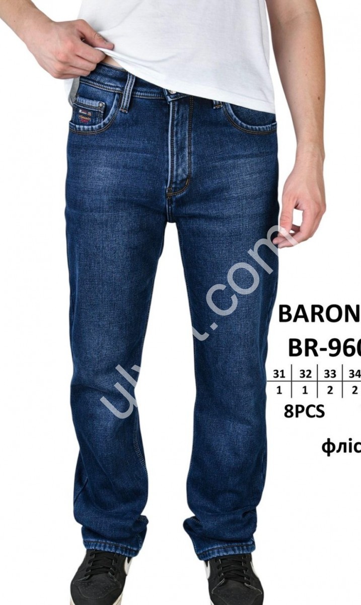 ДЖИНСЫ BARON (31-38) ФЛИС Т.СИНИЙ BR9603F