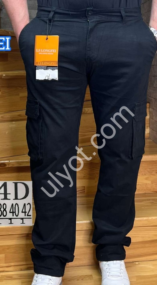 БРЮКИ LONGFEI (32-42) КАРГО ЧЕРНЫЙ 734D
