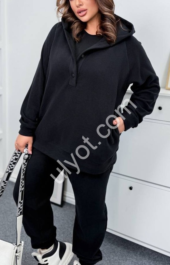 КОСТЮМ ТРІЙКА (50-62) ФЛІС МАНЖЕТ ЧОРНИЙ 218