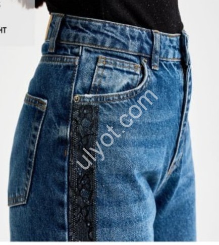 Фото 3 ДЖИНСЫ IT'S BASIC (34-42) СТРАЗЫ Т.СИНИЙ 4616-т/2w5/5