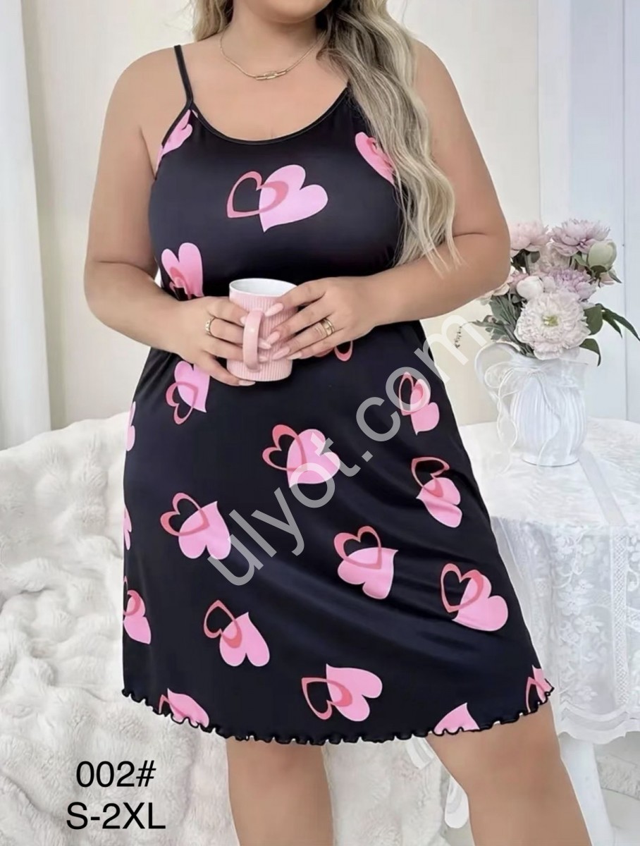 НОЧНУШКА СЕРДЦА (S-2XL) ЧЕРНЫЙ 002