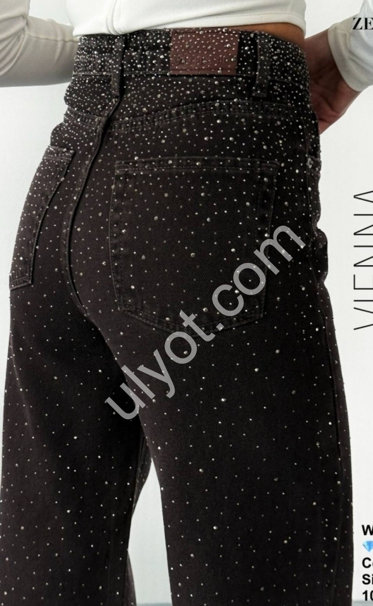 ДЖИНСЫ ZEO BASIC (34-42) СТРАЗЫ ШОКОЛАД 5263