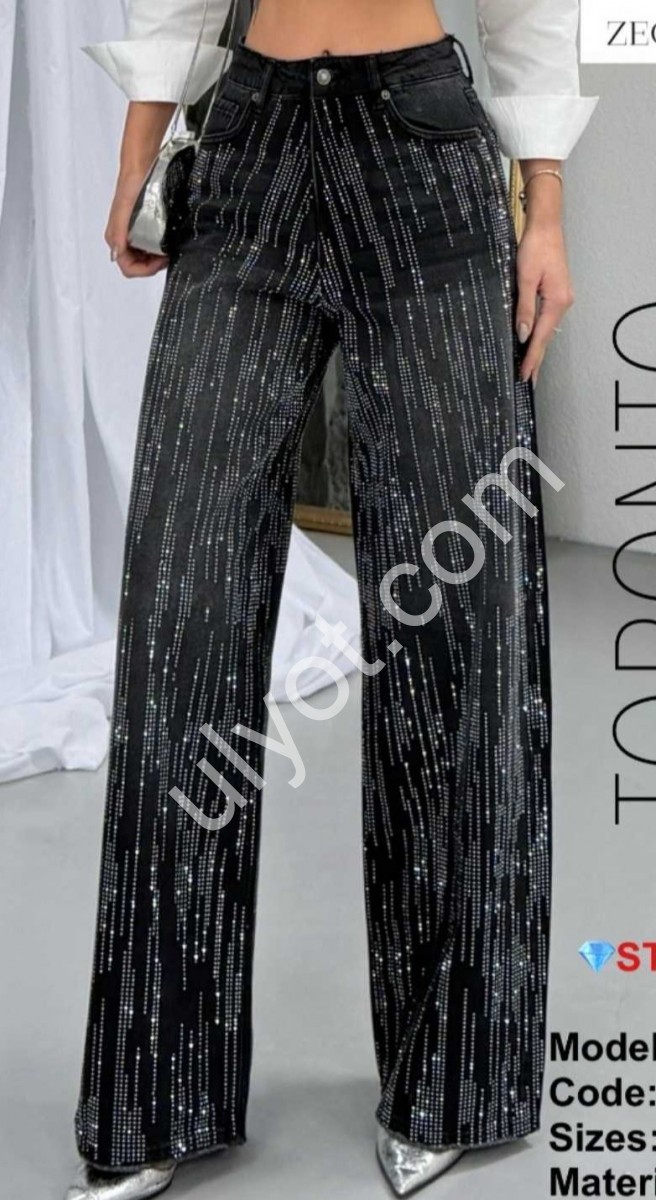 ДЖИНСЫ ZEO BASIC (34-42) СТРАЗЫ ГРАФИТ 5248