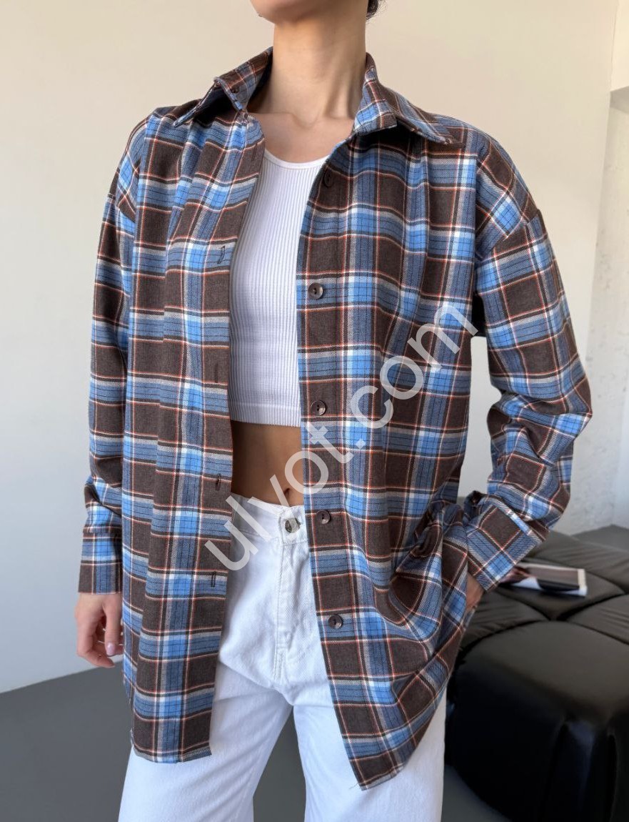 РУБАШКА (42-52) ШОКОЛАД+ГОЛУБОЙ 821