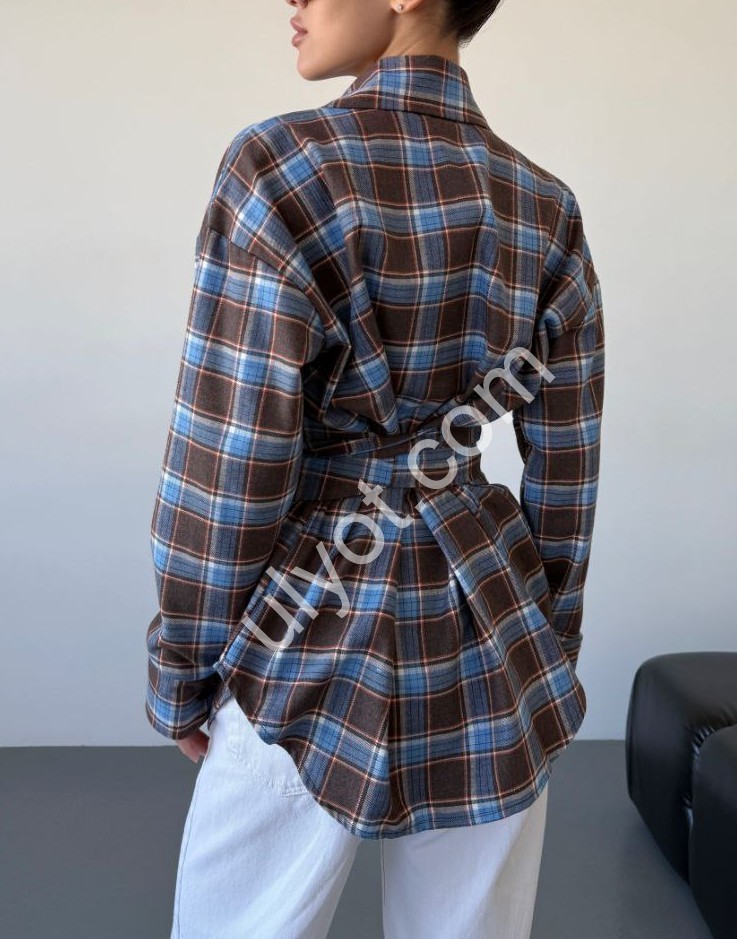 РУБАШКА (42-52) ШОКОЛАД+ГОЛУБОЙ 821