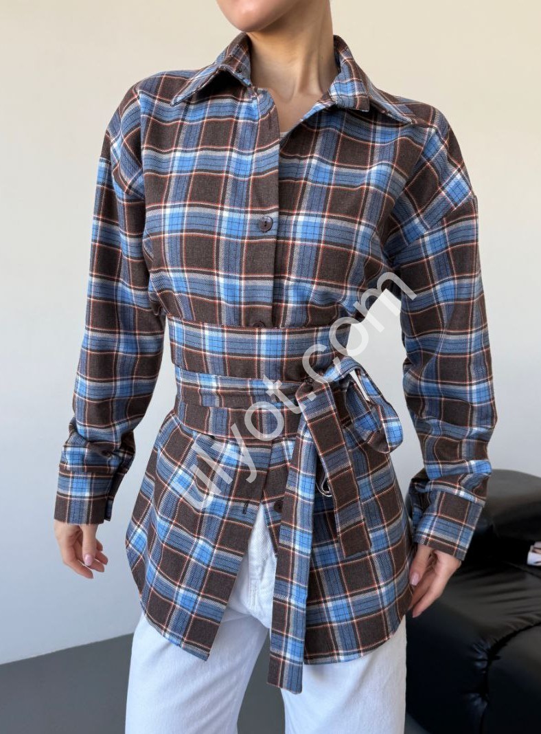 Фото 2 РУБАШКА (42-52) ШОКОЛАД+ГОЛУБОЙ 821