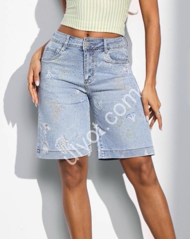 БЕРМУДЫ M.SARA (XS-XL) СТРАЗЫ ГОЛУБОЙ 6552