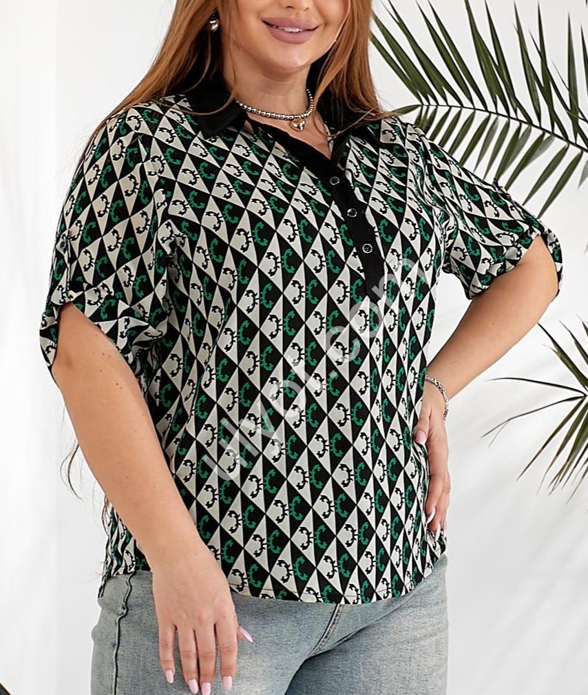 БЛУЗКА JJF (3XL-6XL) ЧОРНИЙ+БІЛИЙ 8801