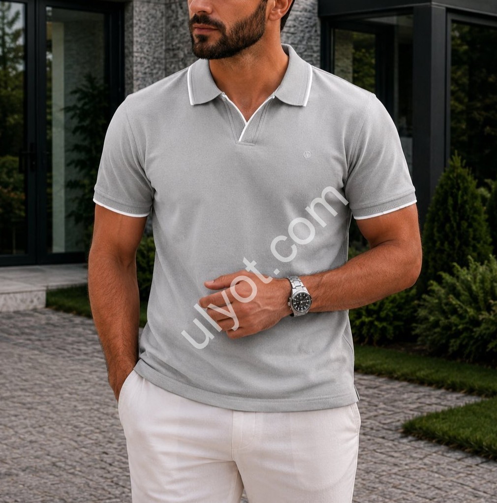 ФУТБОЛКА-ПОЛО VİP STONES (M-2XL) СВ.СЕРЫЙ VS-5855