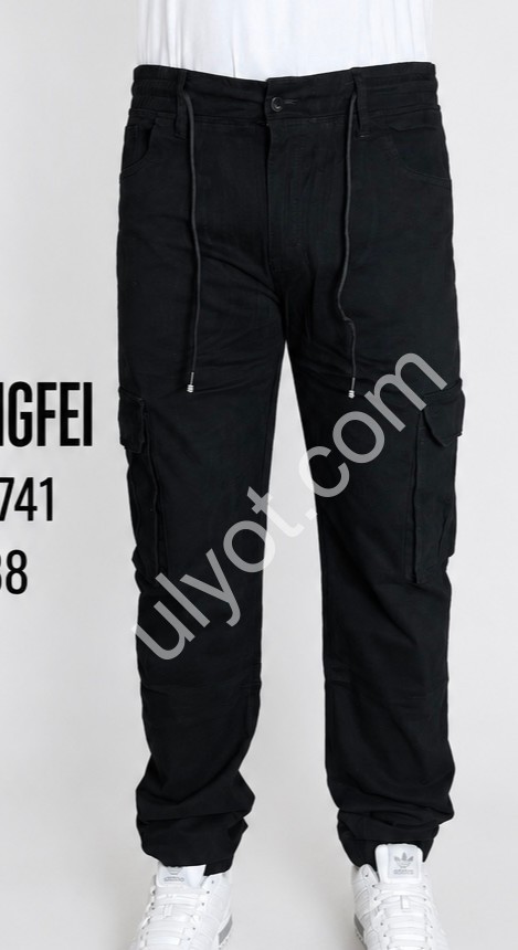 ДЖИНСЫ LONGFEI (29-38) КАРГО ЧЕРНЫЙ 741