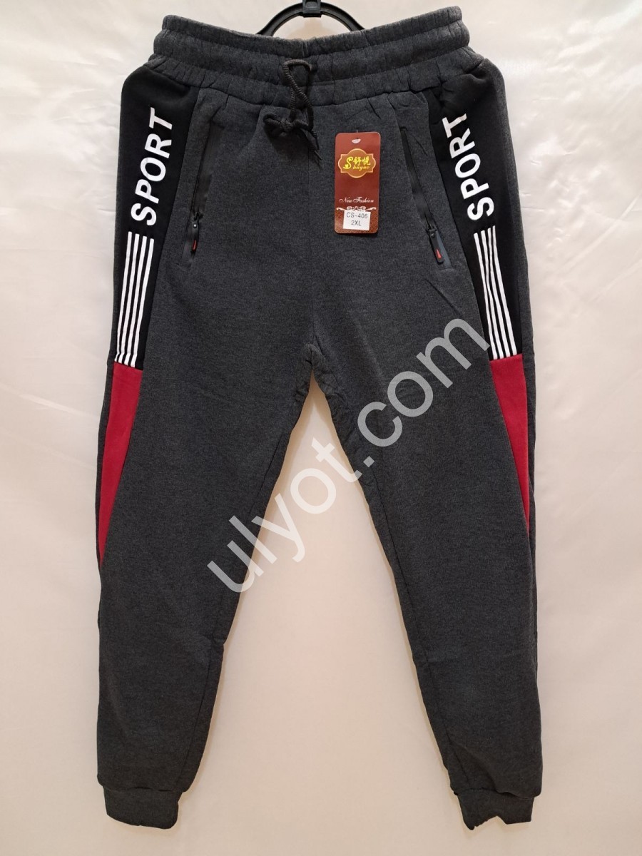 СПОРТ. ШТАНЫ (L-4XL) ФЛИС МАНЖЕТ Т.СЕРЫЙ 406