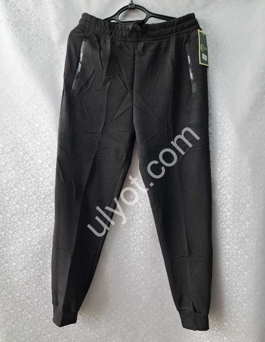 СПОРТ.ШТАНЫ (XL-5XL) ФЛИС МАНЖЕТ ЧЕРНЫЙ 2427