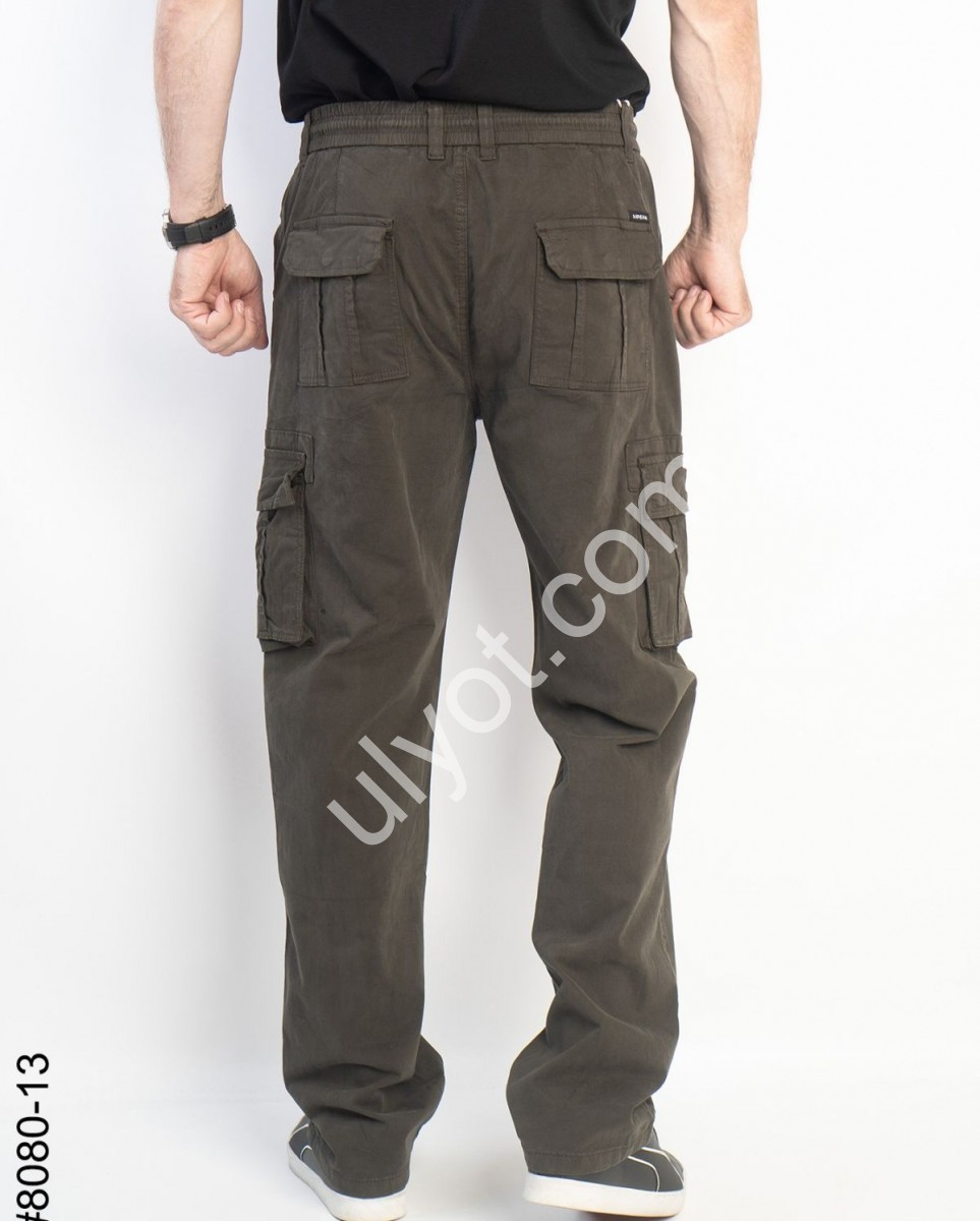 ДЖИНСЫ (32-42) ФЛИС КАРГО ХАКИ 8080-13