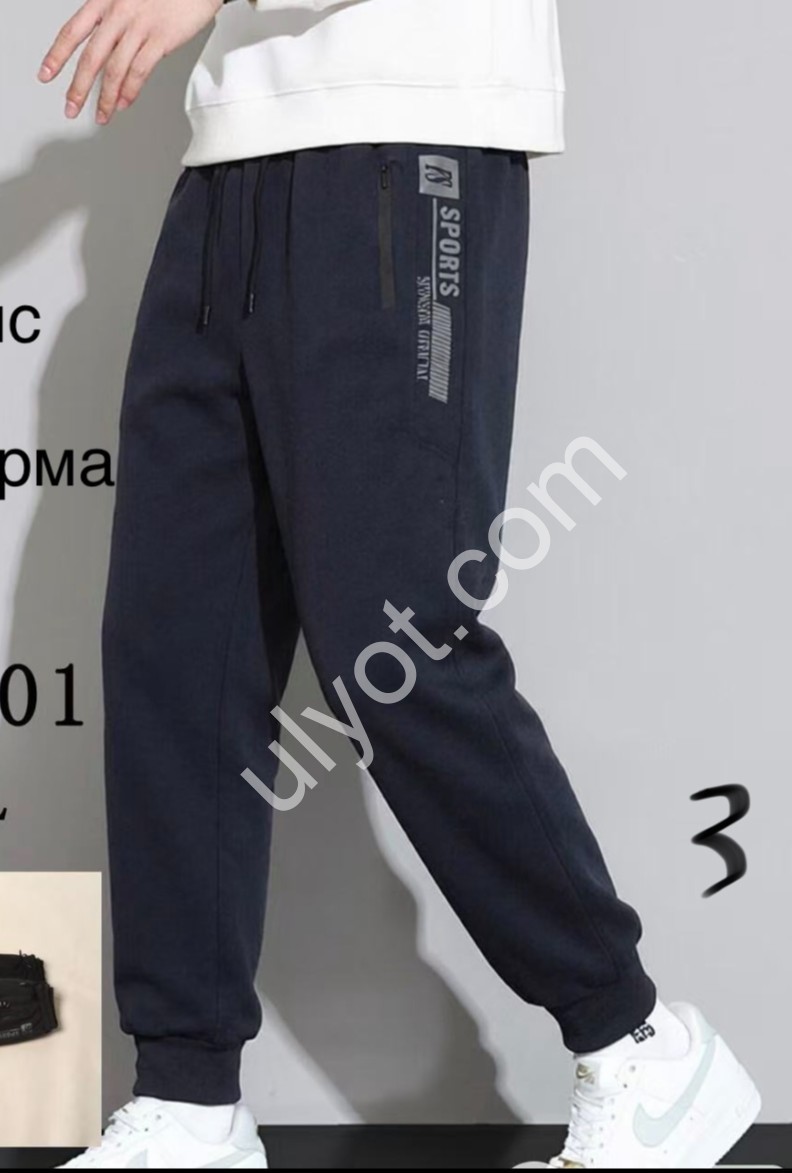 СПОРТ.ШТАНЫ (M-3XL) ФЛИС МАНЖЕТ СИНИЙ 2901
