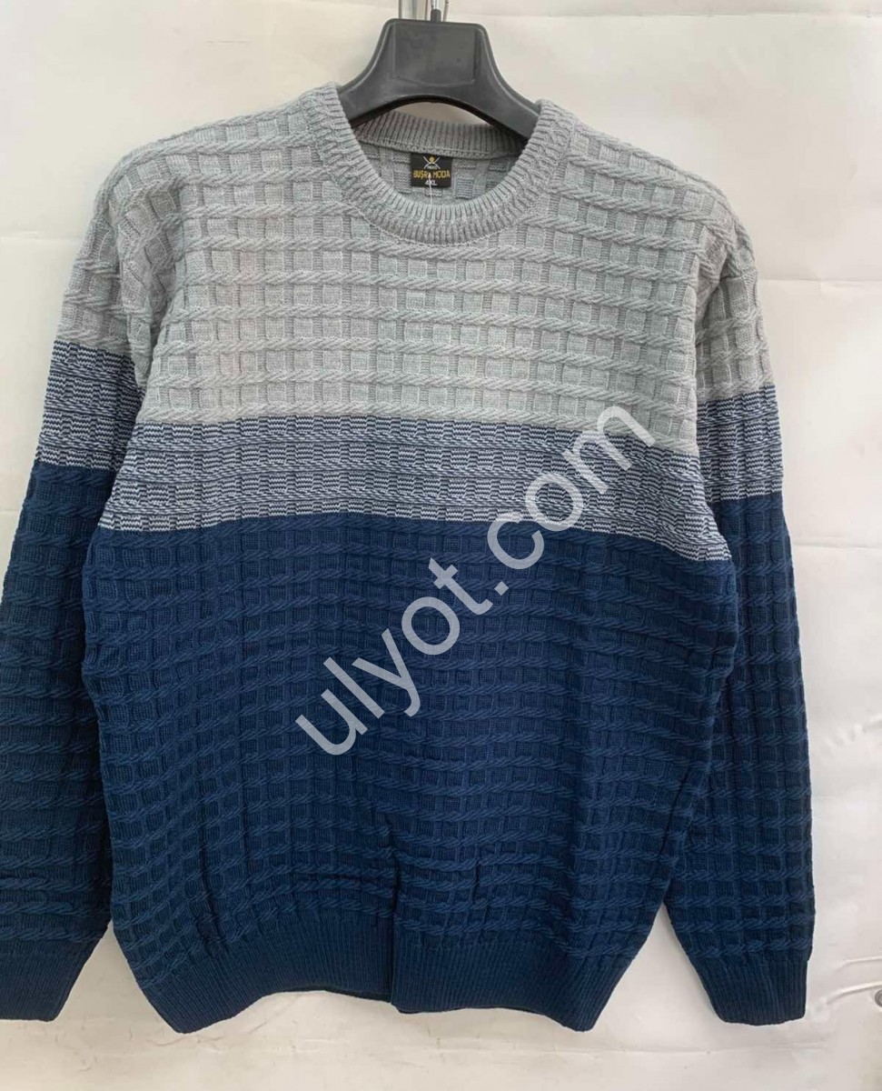 СВИТЕР (3XL-5XL) СИНИЙ+СВ.СЕРЫЙ M690