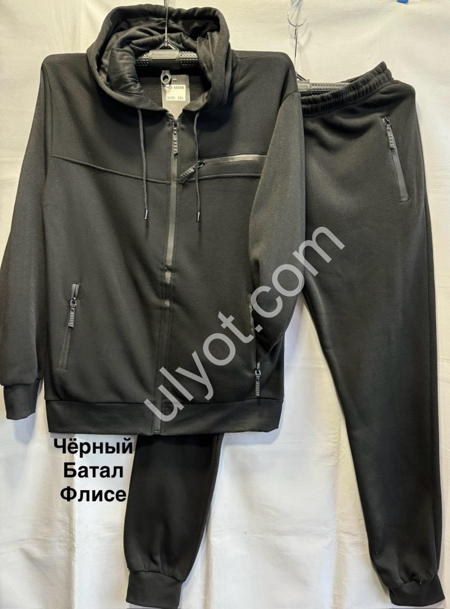 СПОРТ.КОСТЮМ (3XL-7XL) МАНЖЕТ ЧЕРНЫЙ ФЛИС 6609