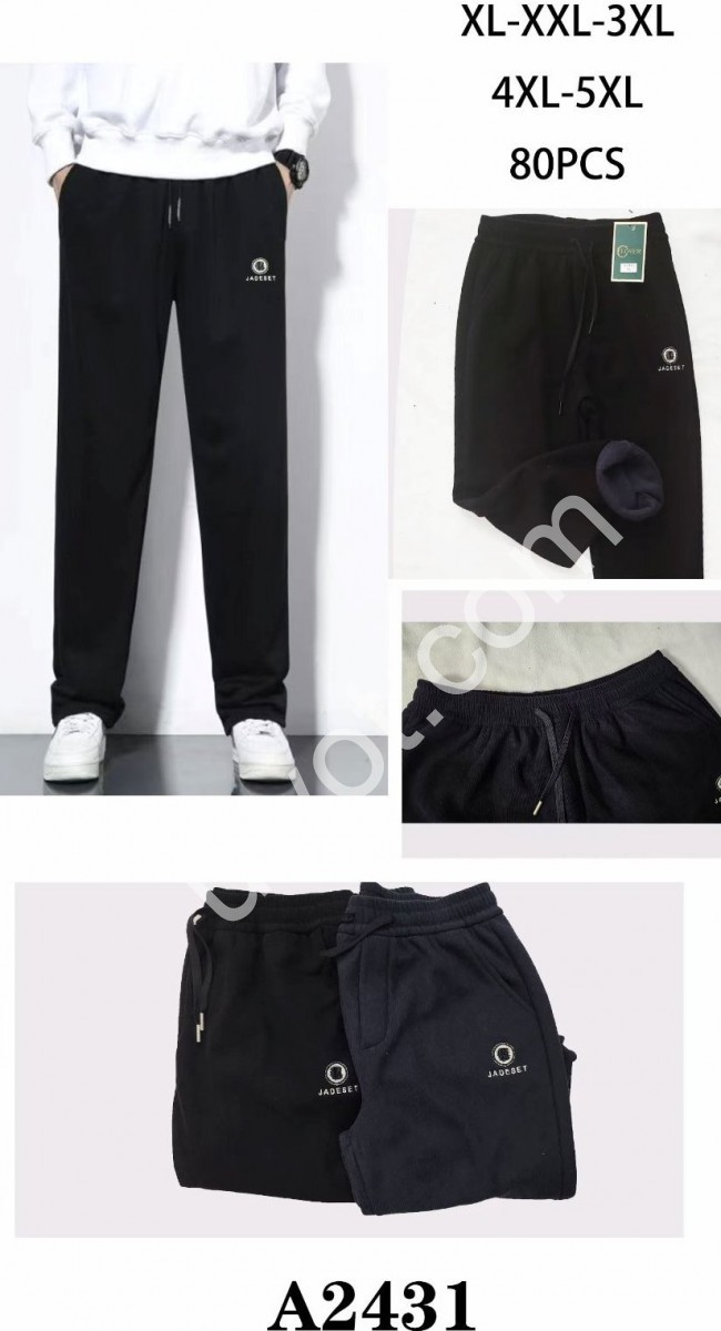СПОРТ. ШТАНЫ (XL-5XL) ФЛИС ПРЯМОЙ ЧЕРНЫЙ  2431
