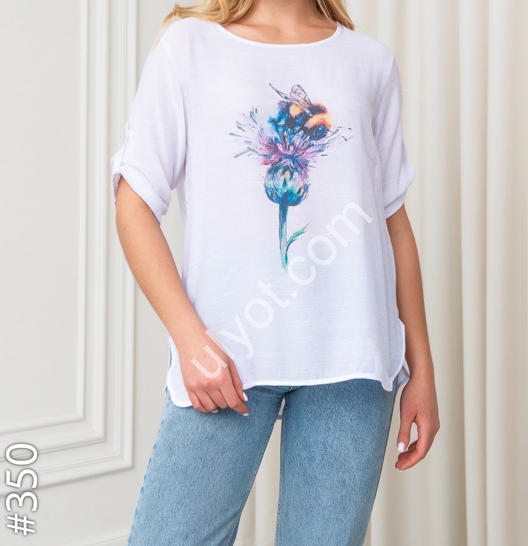 ФУТБОЛКА КВІТКА (XL-4XL) БІЛИЙ 350