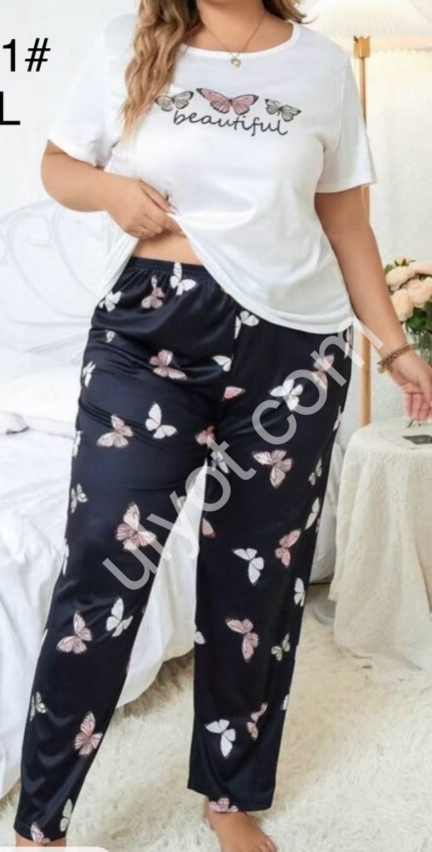 ПІЖАМА МЕТЕЛЬКИ (XL-5XL) БІЛИЙ+Т.СИНІЙ N500031