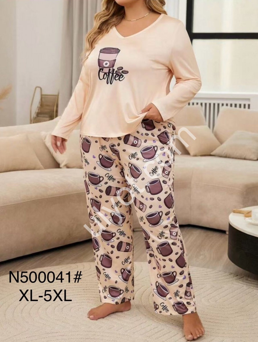 ПІЖАМА ЧАШКИ (XL-5XL) БІЖОВИЙ 500041
