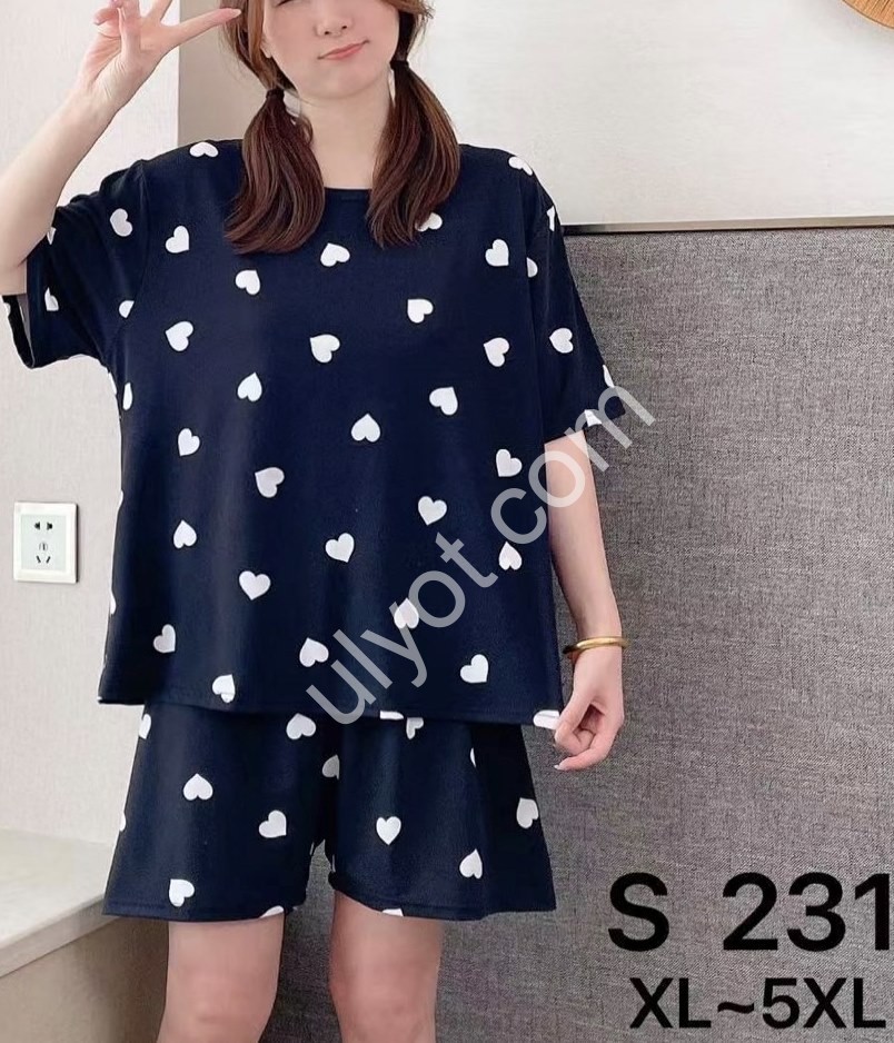 ПИЖАМА СЕРДЕЧКИ (XL-5XL) Т.СИНИЙ S231