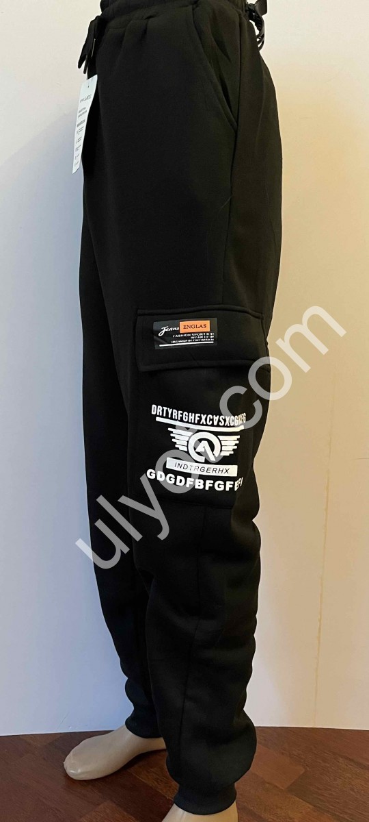 СПОРТ.ШТАНЫ (M-3XL) ФЛИС МАНЖЕТ ЧЕРНЫЙ 6717