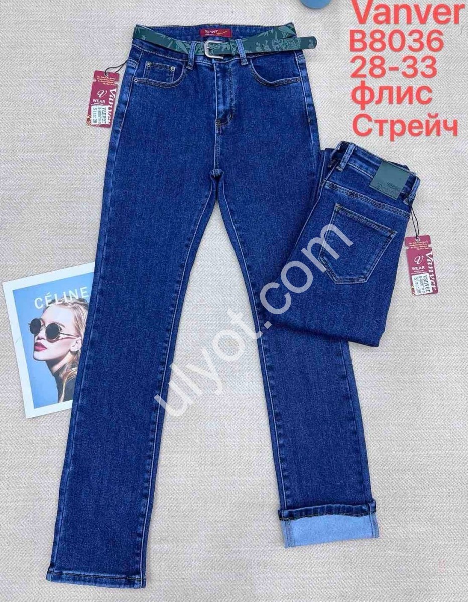 ДЖИНСЫ VANVER (28-33) ФЛИС Т.СИНИЙ B8036