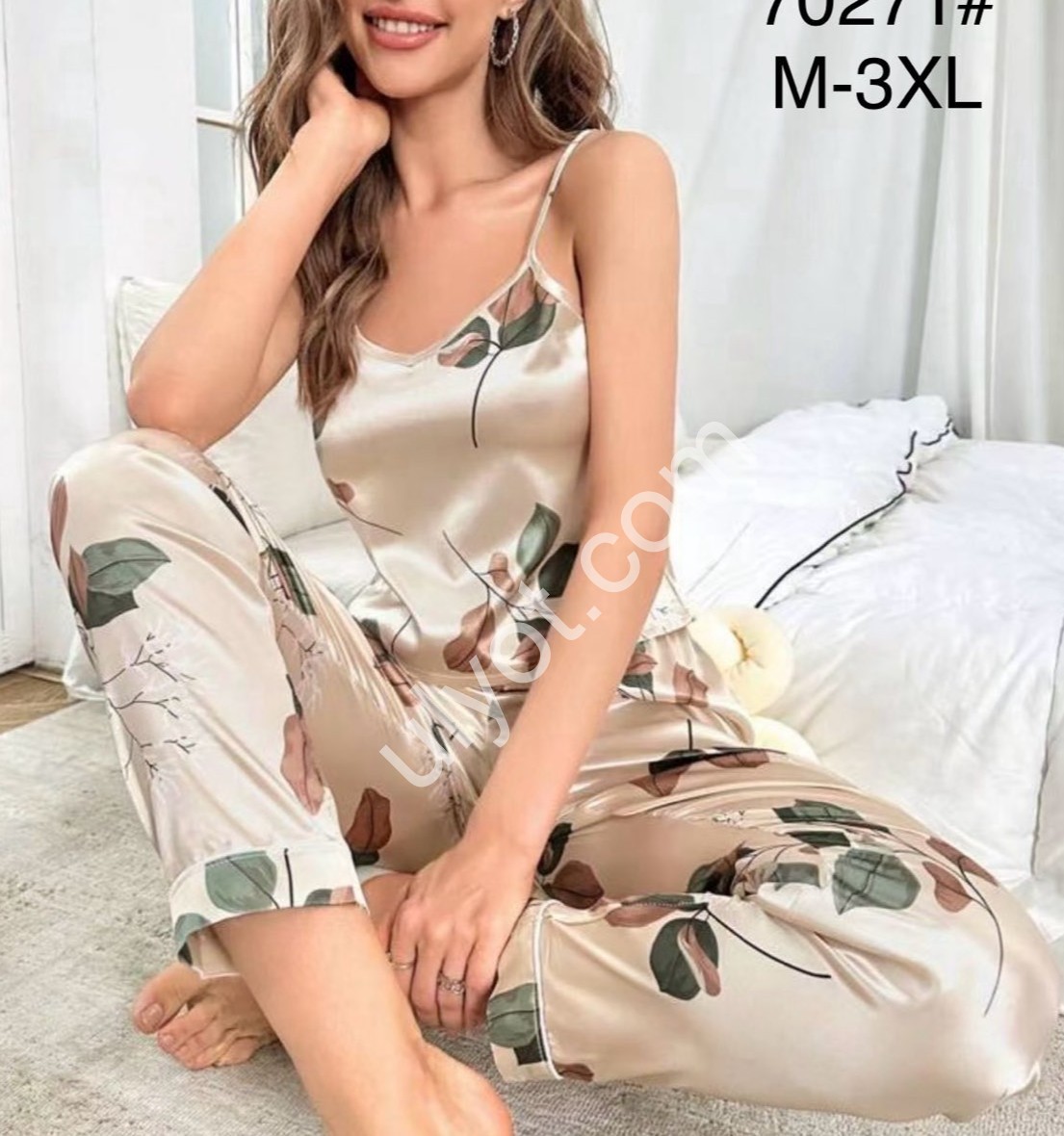 ПІЖАМА ЛИСТ (M-3XL) БІЖ 70271