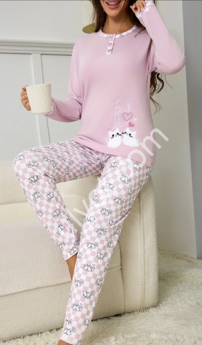 ПІЖАМА КОТИ (M-3XL) РОЖОВИЙ 70177