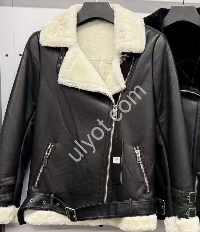 ДУБЛЕНКА (S-XL) ЧЕРНЫЙ + МЕХ БЕЛЫЙ 815