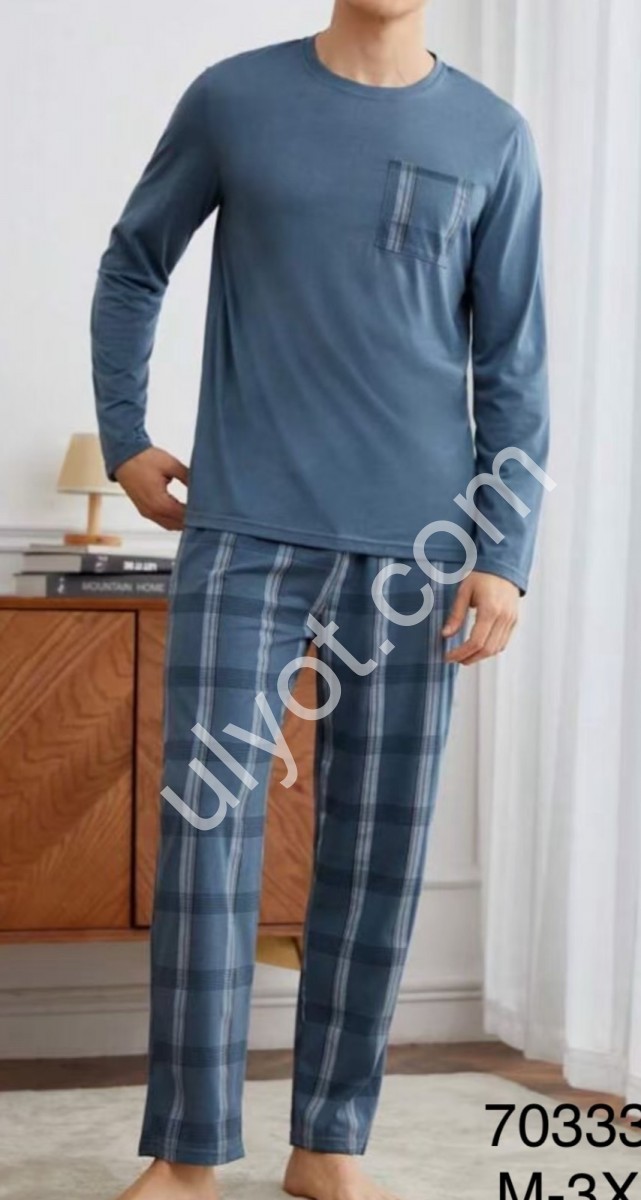 ПИЖАМА (M-3XL) СИНИЙ 70333