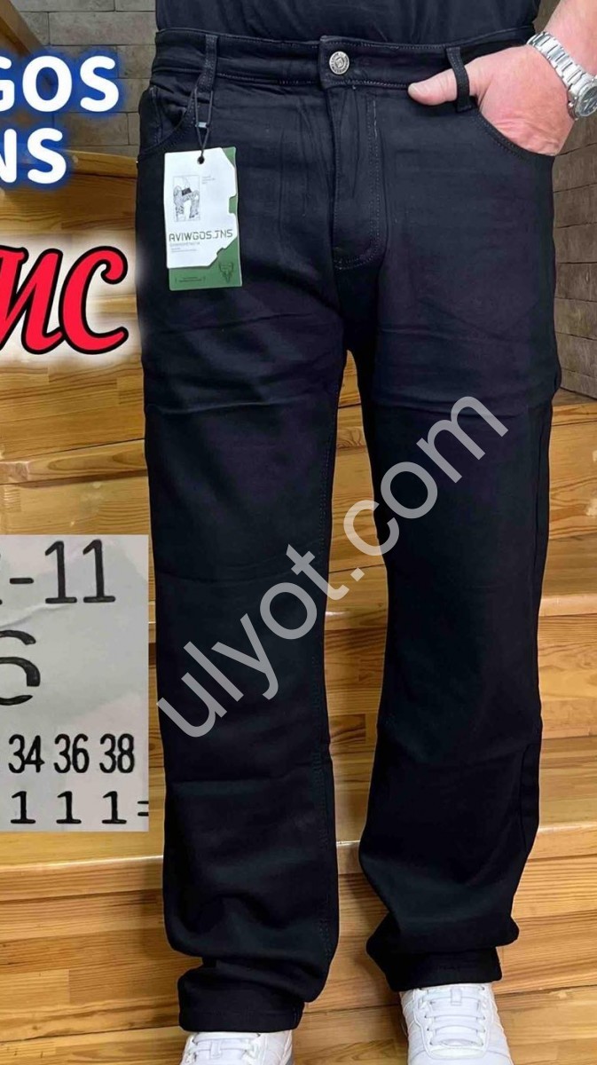 ДЖИНСЫ AVIWGOS (29-38) ФЛИС ЧЕРНЫЙ 712-11