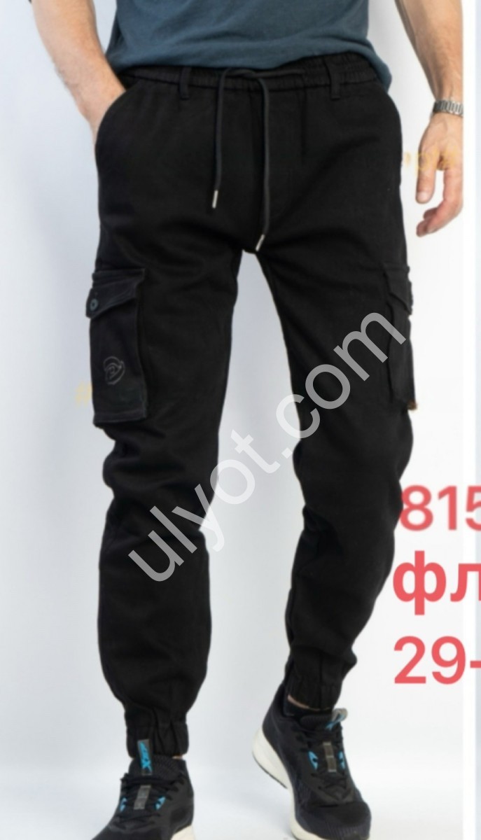 ДЖИНСЫ RTROOSS (29-38) ФЛИС КАРГО ЧЕРНЫЙ 8158