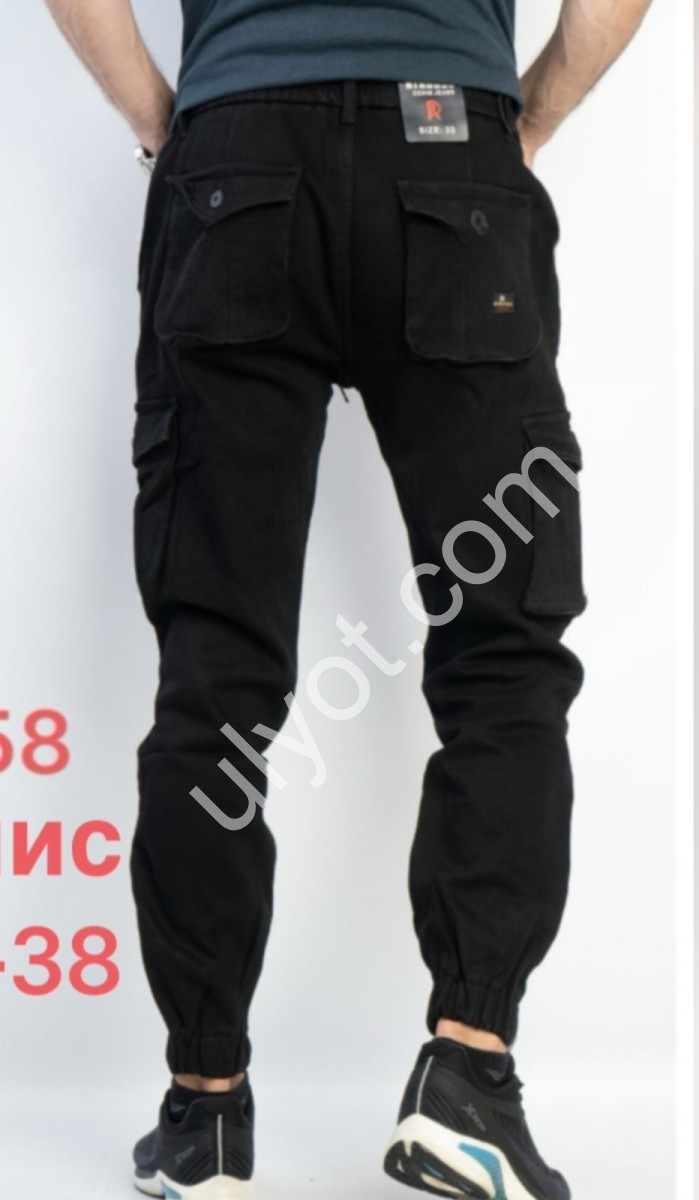 ДЖИНСЫ RTROOSS (29-38) ФЛИС КАРГО ЧЕРНЫЙ 8158