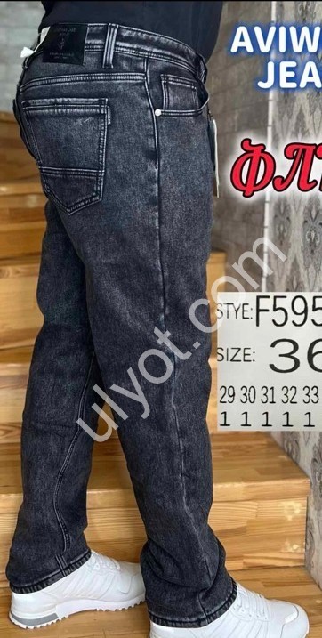 ДЖИНСЫ AVIWGOS (29-38) ФЛИС ГРАФИТ 595-9
