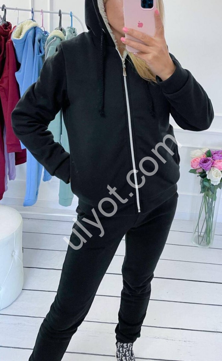 КОСТЮМ (42/44-46/48) ЧЕРНЫЙ ОВЧИНА+ФЛИС 2463