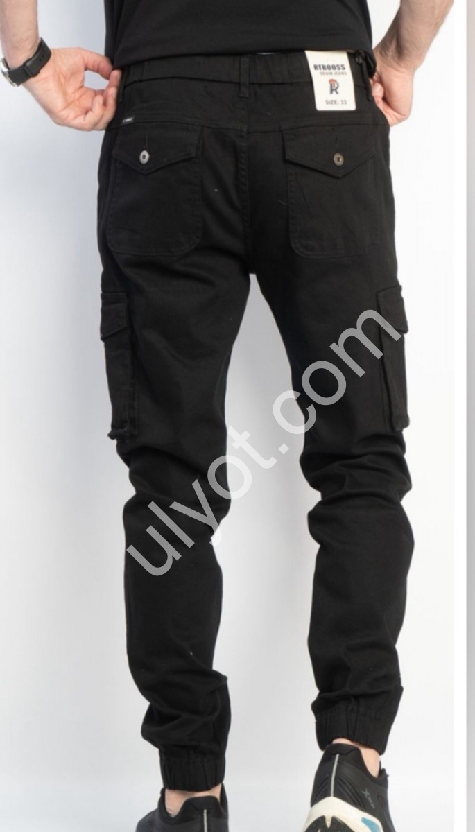 ДЖИНСЫ RTROOSS (32-36) КАРГО ЧЕРНЫЙ 8079-1