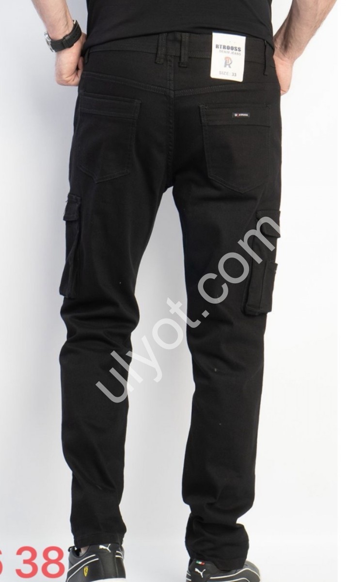 ДЖИНСИ RTROOSS (30-38) КАРГО ЧОРНИЙ 8086-1