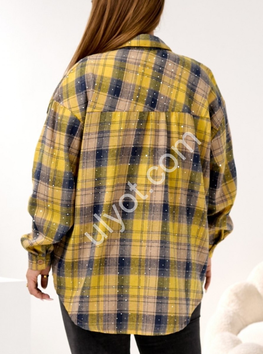 Фото 2 РУБАШКА (3XL-6XL) СТРАЗЫ ГОРЧИЦА 7753