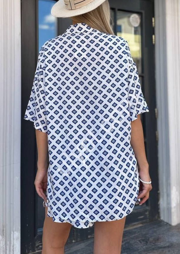 КОСТЮМ ДВОЙКА (42-48) БЕЛЫЙ+ГОЛУБОЙ КВАДРАТ 2471